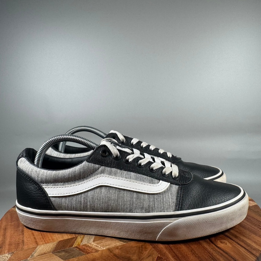 Vans Old Skool Mens 9.5 Black Heather Grey Leather Textile Low Top Sneakers
